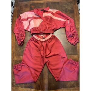 Reebok x Cardi B Cropped Track Jacket & Pants Set Maroon M Top L Pant Pre-Owned